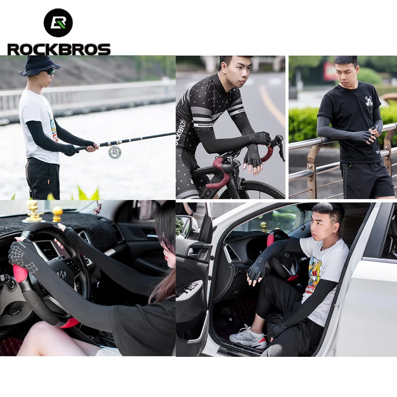 ROCKBROS Sport Arm Sleeve Glove 2 In 1 Breathable Elasticity Running Hiking Driving Sleeves Arms Warmer Glove For Sun Protection