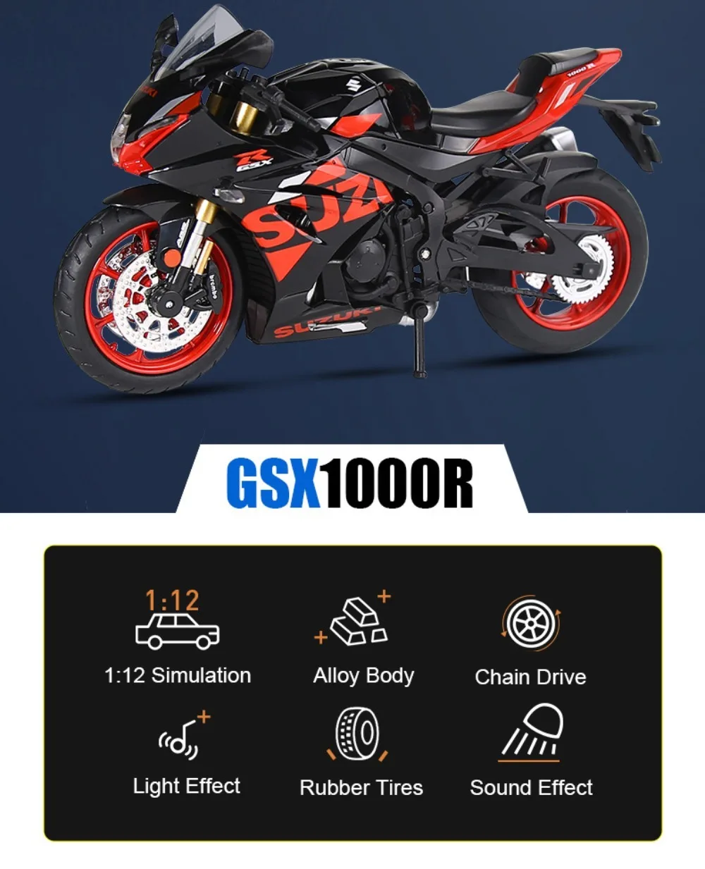 1:12 Suzuki GSX1000R R1250GS Legierung Druckguss Spielzeug Motorrad Modelle Auto mit Licht Stoßdämpfung Miniatur Motorrad Jungen Geschenke – Detail 2