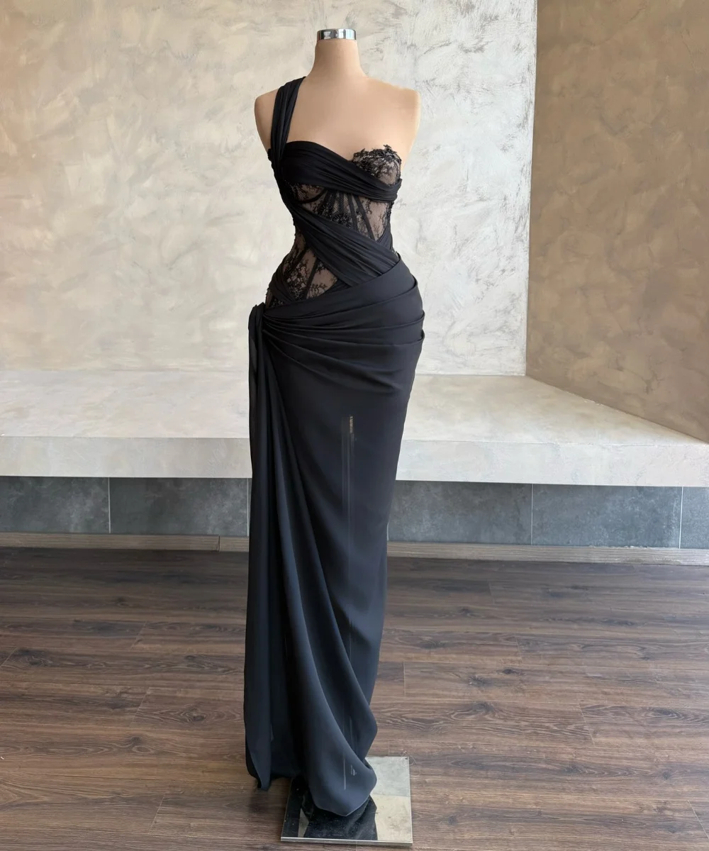 

Customized Matching Chiffon Pleat Column One-shoulder Long Dresses Bespoke Occasion Quinceanera Simple Pastrol