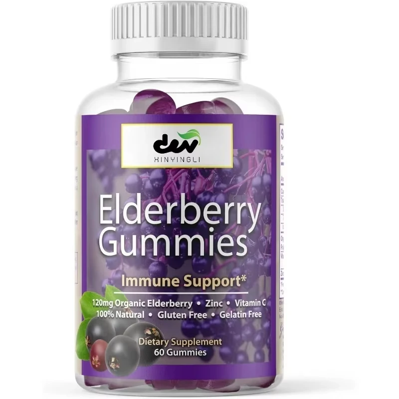 

Organic elderberry gummies 60 capsules - Immune support gummies containing vitamin C and zinc - Suitable for adults and children