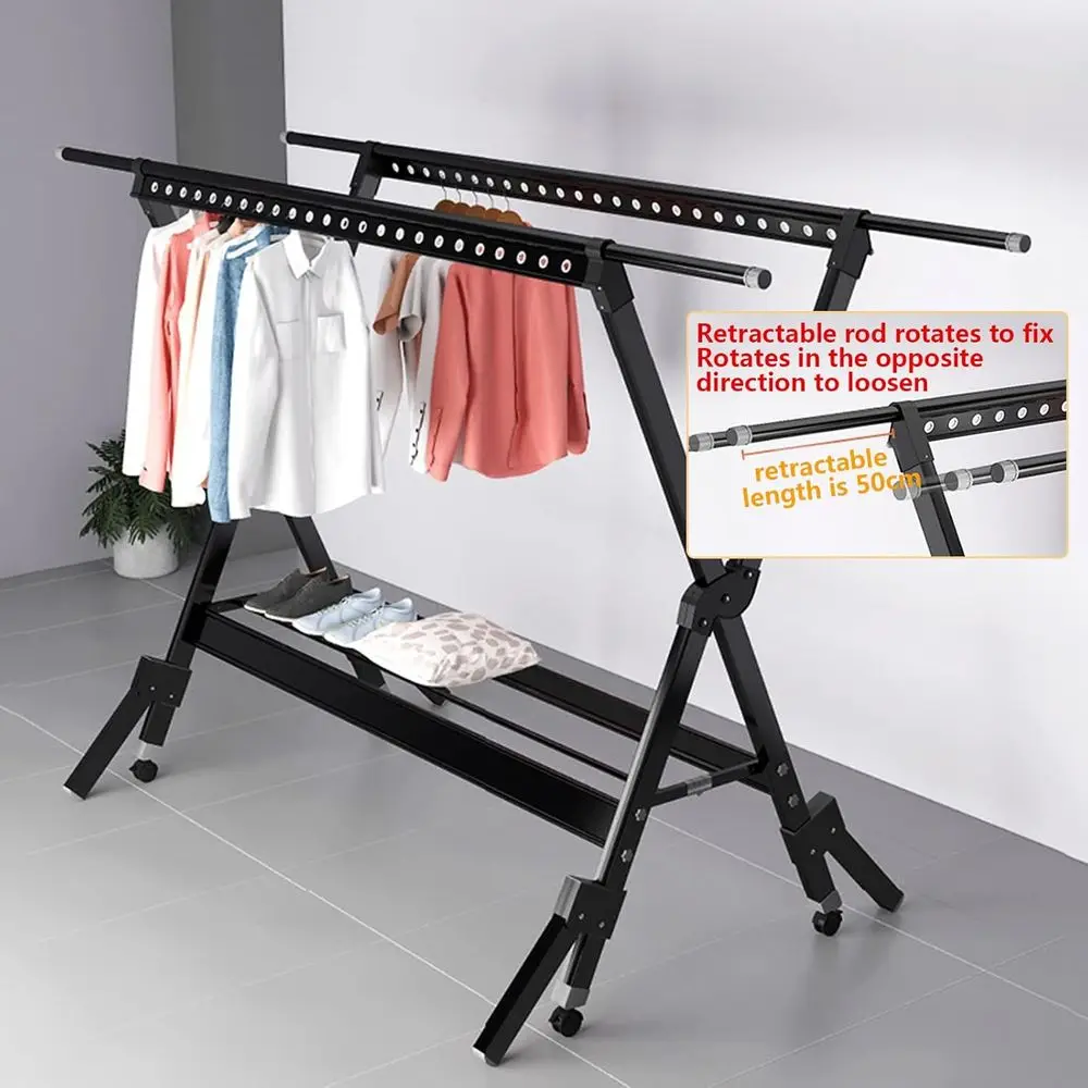 Extra Large 90-98 Adjustable Retractable Clothes Drying Rack, Tall Airer for Indoor & Outdoor Use, Rose Gold