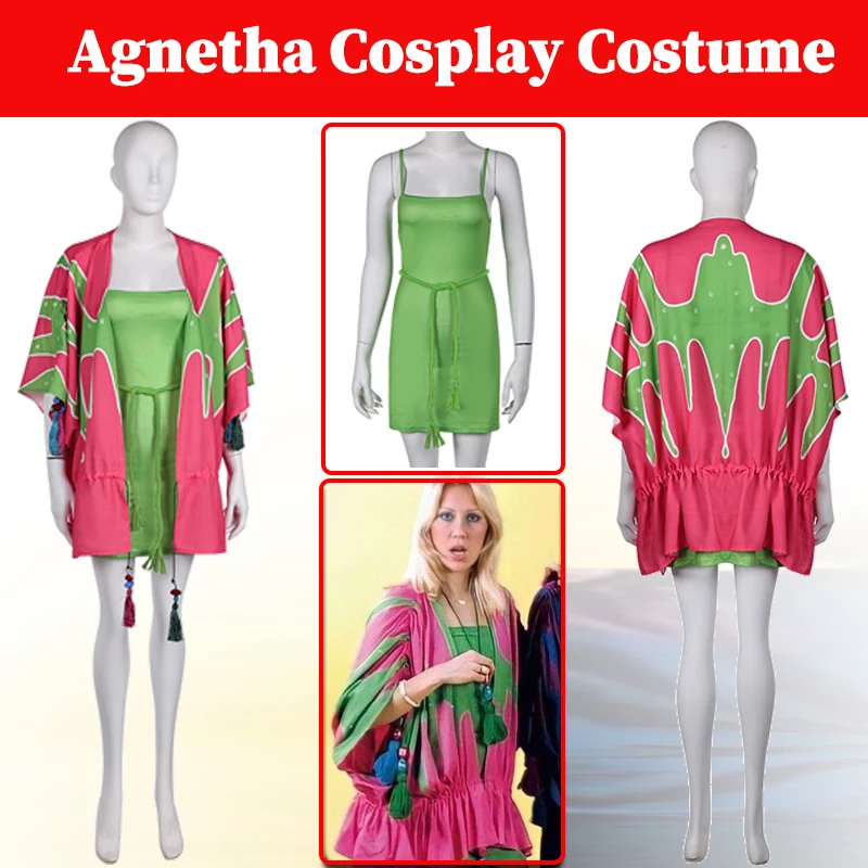 Agnetha Faltskong Cosplay Women New Costume Retro Purple Green Dress Fashion 70s Band Disguise Vintage Outfits Halloween Suit