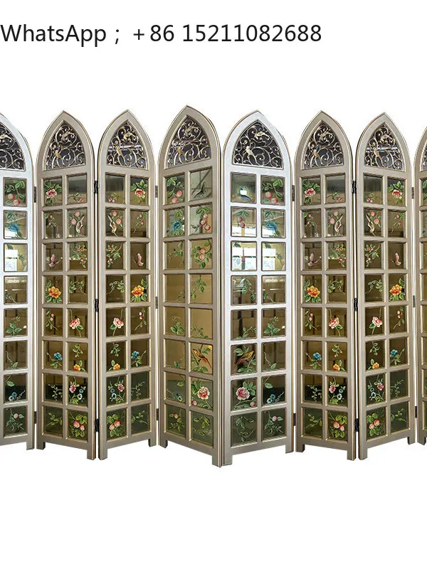 SCY hotel antique solid wood screen partition living room entrance cover decorative cabinet folding mobile folding screen