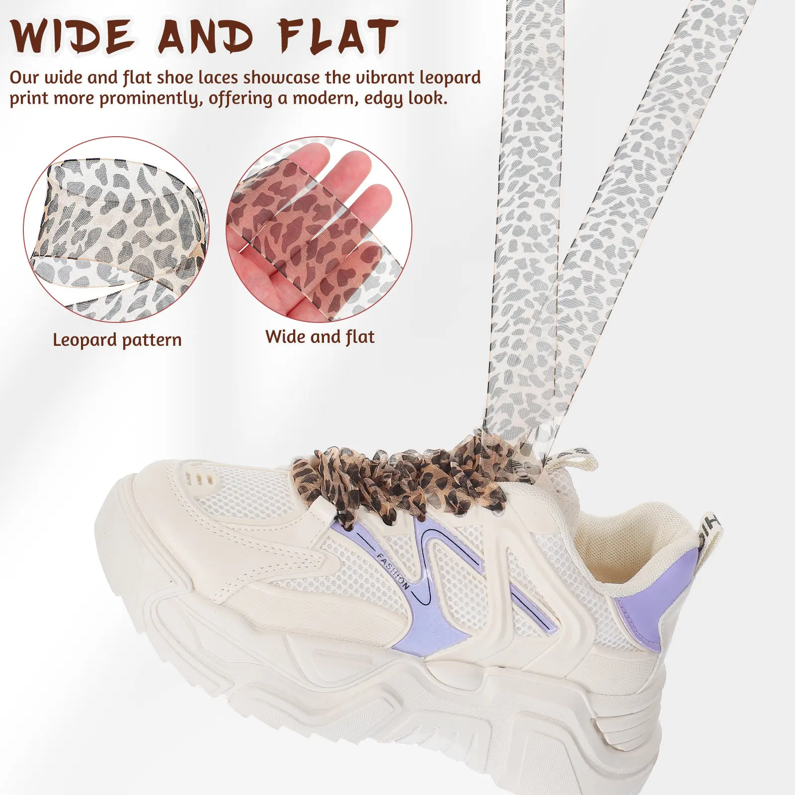 

2Pcs Wide Flat Leopard Print Shoelaces Replacement Ribbon Shoe Laces for Sneakers Sports Dress Shoes Colorful Shoelaces
