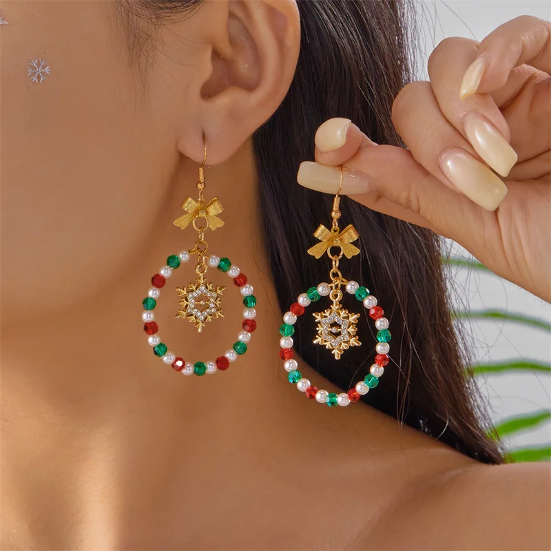

Christmas Creative Snowflake Bead Drop Earrings for Women Cartoon Bells Bowknot Earring Fashion New Year Party Jewelry Gifts