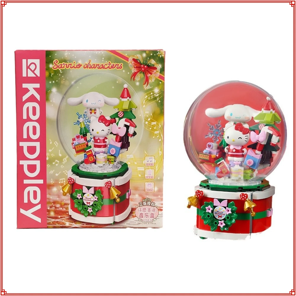 Oryginalne klocki do budowy Keeppley Sanrio Wishing Christmas Music Box Rare Limited Rotating Christmas Tree Zabawki dla dzieci Prezenty