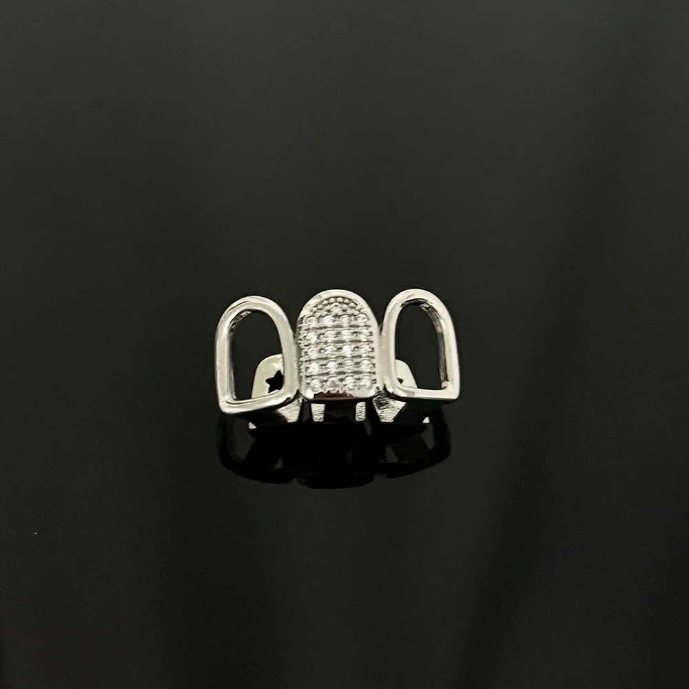 RACHELZ Trend Mixed 3 Hollow CZ Stone Tooth Grillz Top Hip Hop Cubic Zircon Teeth Caps For Women Men Body Jewelry