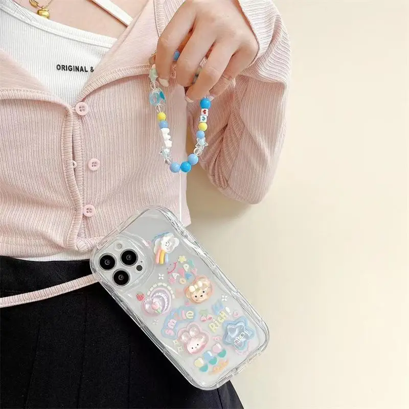 Korean 3D Bear Phone Chain Lanyard Clear Soft Case For Huawei Honor 90 Lite 20 50 SE Nova 5T 11 7 9 10 P30 Mate 30 40 Pro Cover