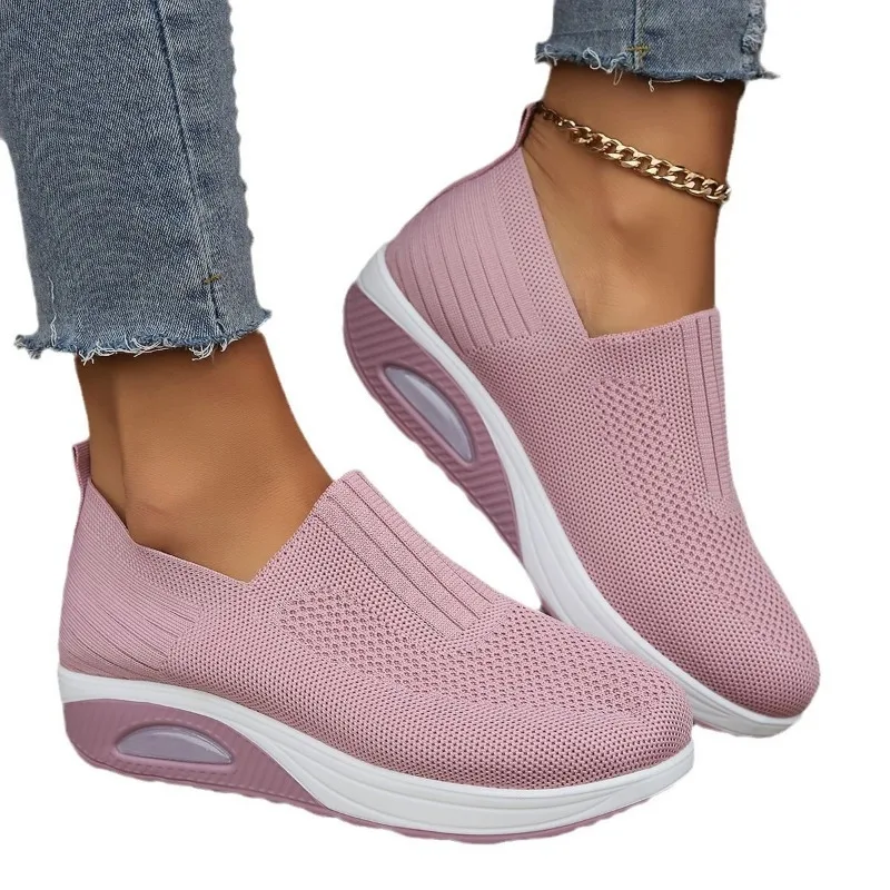 Summer Fashion Women Vulcanized Sneakers Platform Solid Color Flat Ladies Shoes Casual Breathable Wedges Ladies Walking Sneakers