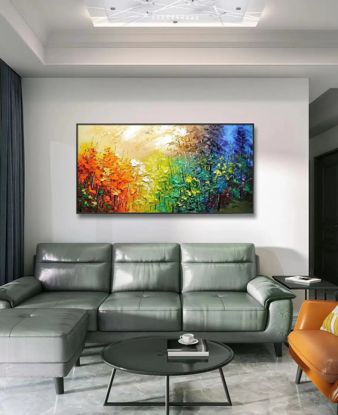 

Large Hand PaintedOil Painting On Canvas Landscape Colorful Forest Painting Wall Art Handmade Heavy Textured Artwork Home Decor