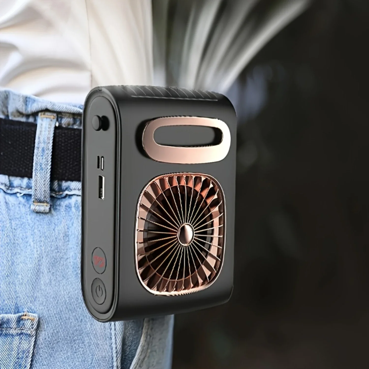 Draagbare nekventilator, USB oplaadbare handsfree taille-hangende ventilator, persoonlijk koelapparaat, 3 snelheden, compact torenontwerp, voor O