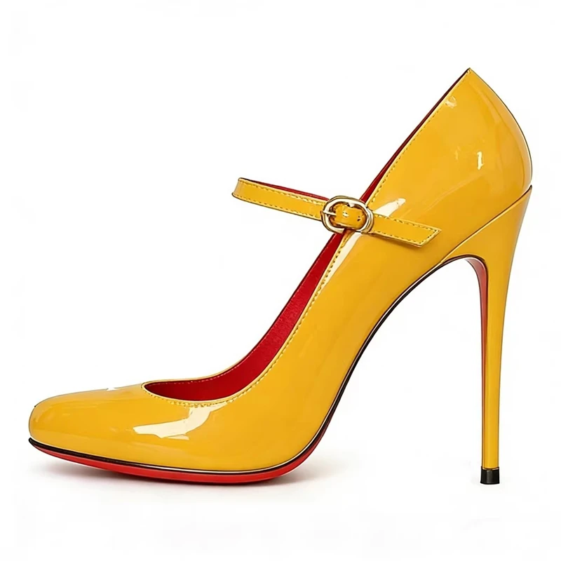 

Весенние новые туфли с круглым носком, из лакированной кожи, с лентами, сексуальные, на высоком каблуке, для банкетов и торжеств, большие размеры, женские туфли на шпильке.