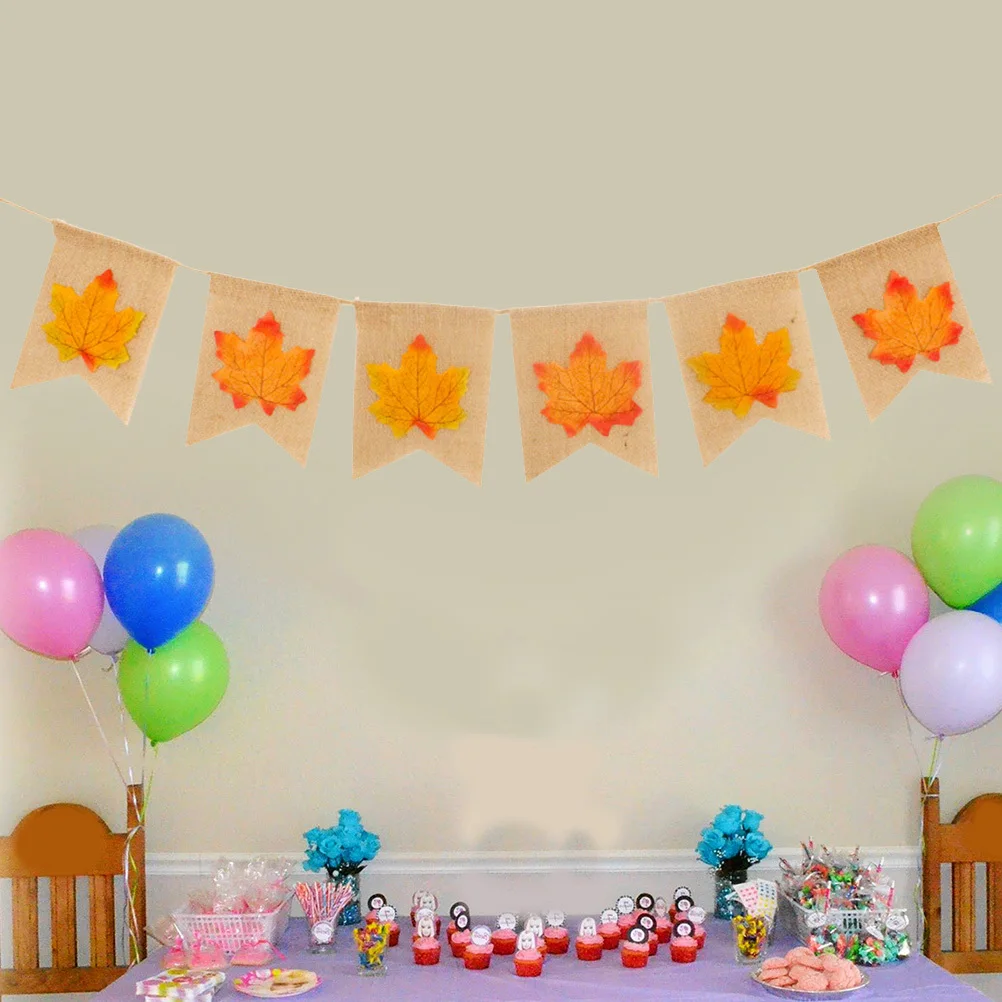 

Maple Leaf Burlap Banner Dovetail Shape Swallowtail Linen Party Decoration Garland Rustic Fall Bunting Burlap Banner