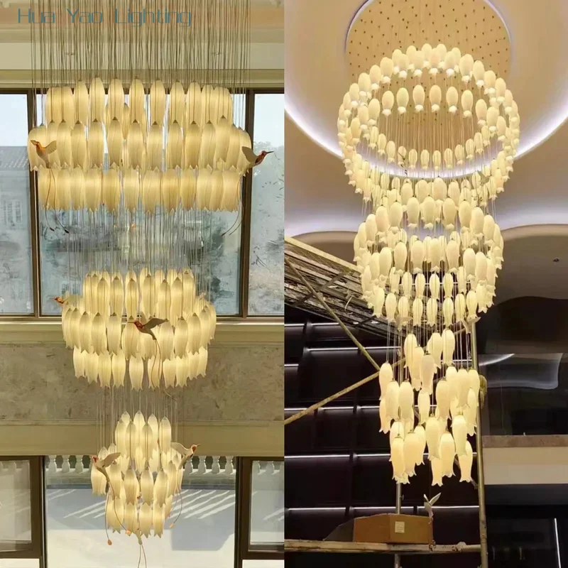 

Modern Ceramic Ceiling Chandelier For Staircase Loft Stairway Living Room Ceramic Flower Hanging Chandelier For High Ceiling
