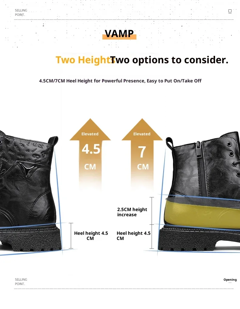 6cm Invisible Height Increasing Men Boots Leather Outdoor Autumn Winter Shoes Warm Non-Slip Comfortable Elevator Ankle Boots