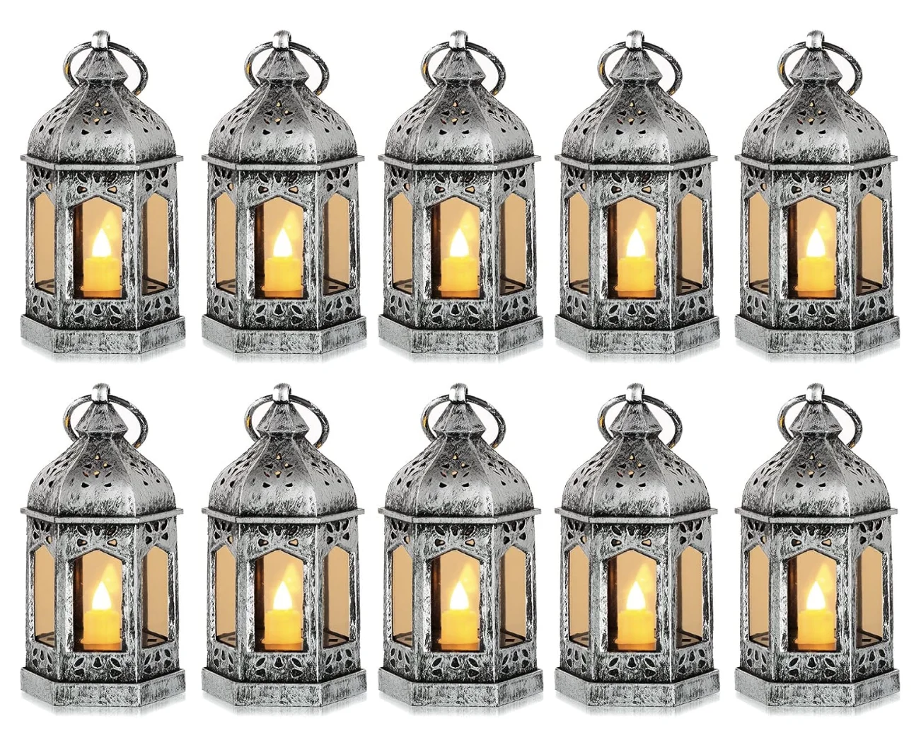 Mini Lanterns Decorative for Centerpiece 10pcs Hanging Small Silver Lantern for Wedding Decor Halloween Decorations Christmas