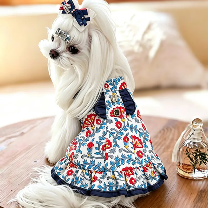 Disfraz vestido princesa floral para perros pequeños con volantes - imagen 5