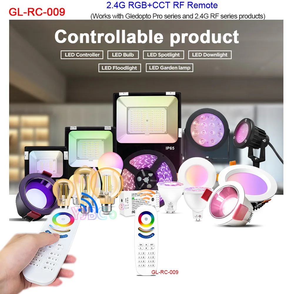 GLEDOPTO 2.4G RGB+CCT RF Remote Control Adjustable Brightness &Saturation 8 Zones Light Dimmer Switch 9 Modes Lamp Controller 3V