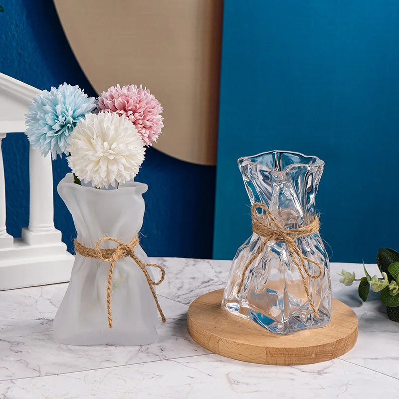 Ins Crystal Vase. Origami Flower Crystal Ornaments. Tv Cabinet Desktop Flower Arrangement, Transparent Glass Vase