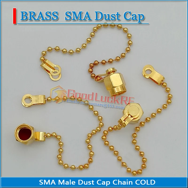 SMA ذكر أنثى غطاء غبار مع سلسلة مطلية بالذهب المقاوم RF محوري المنهي غطاء غبار الغطاء الواقي محولات النحاس