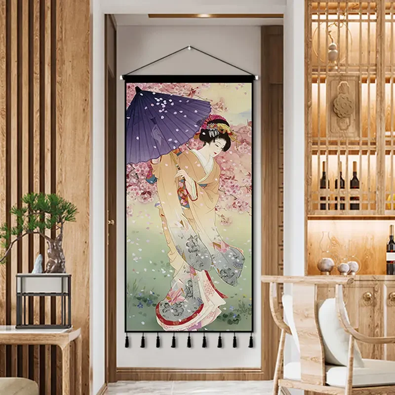 Japanese Style Fabric Decoration with Hanging Paintings Restaurant Entrance Corridor Hotel Ukiyo-e Wall Decoration Tapestry