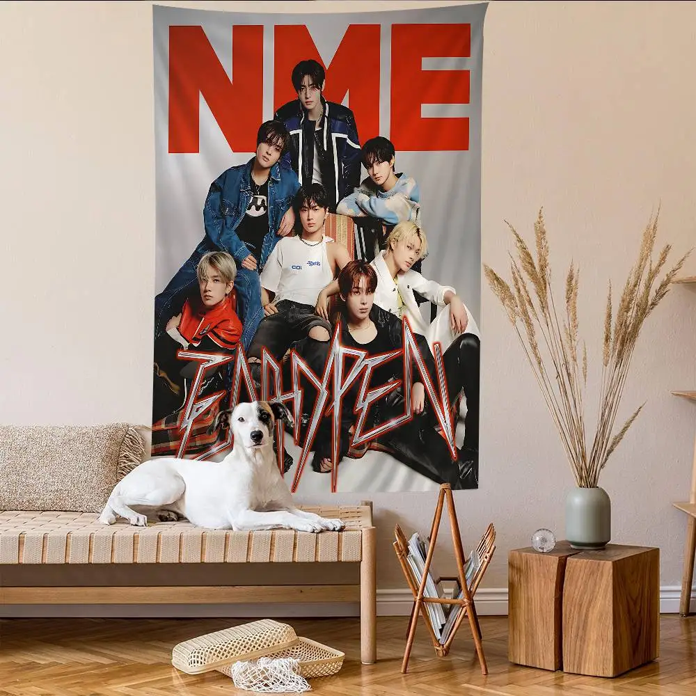 Kpop Man E-ENHYPEN Cartoon Tapestry Art Science Fiction Room Home Decor Wall Hanging Sheets