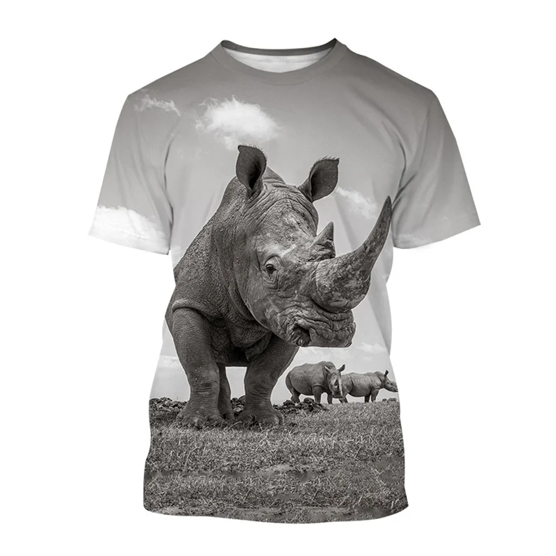 Men's Street T-shirt Rhino Animal Graphics Summer Male 3d Print Short Sleeve Hot Sale Tops T Shirt Oversized Clothing Tee Shirt