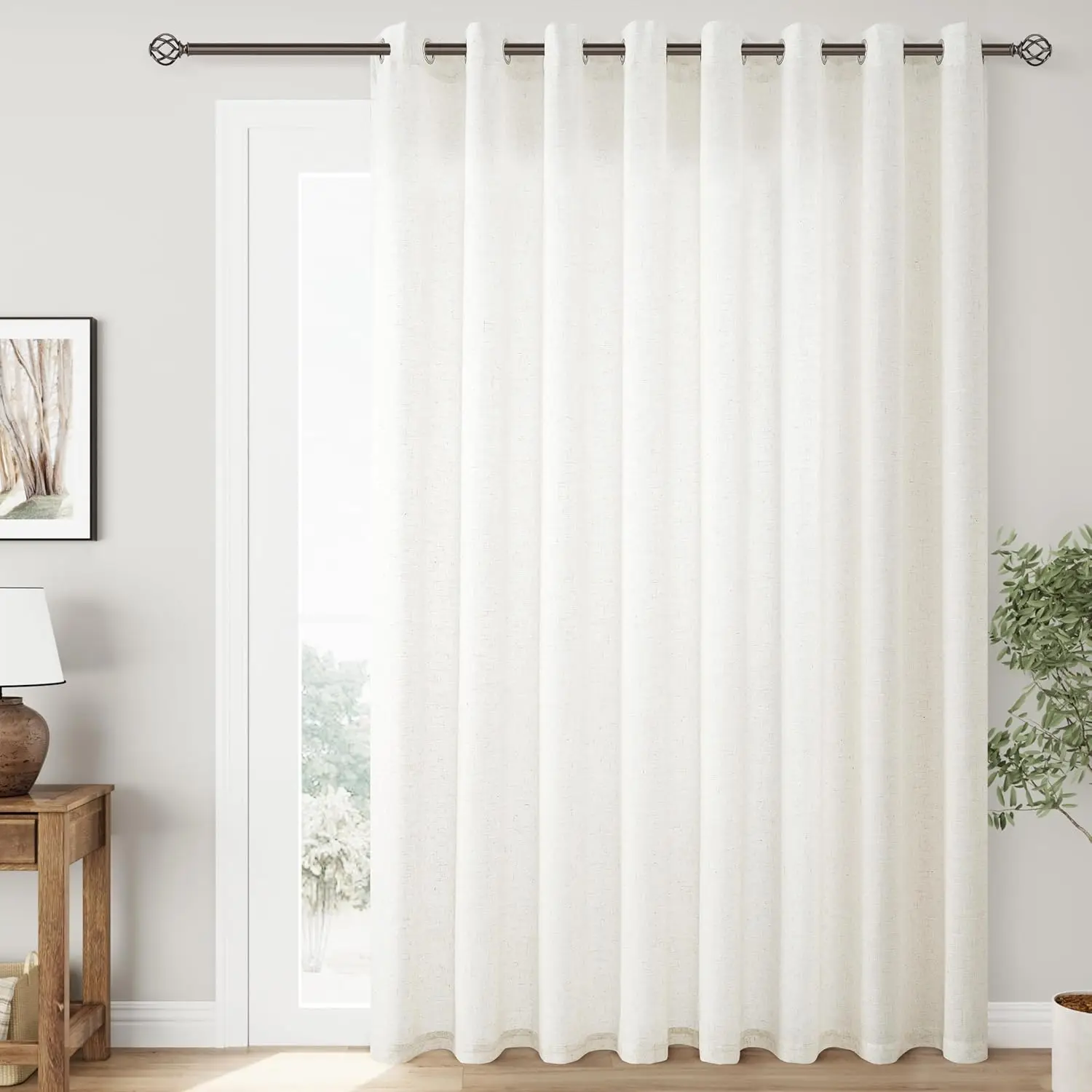 

Beige White Sliding Door Curtains 100 Width 84 Inches Long Light Filtering Semi Sheer White Curtain Cotton Textured E