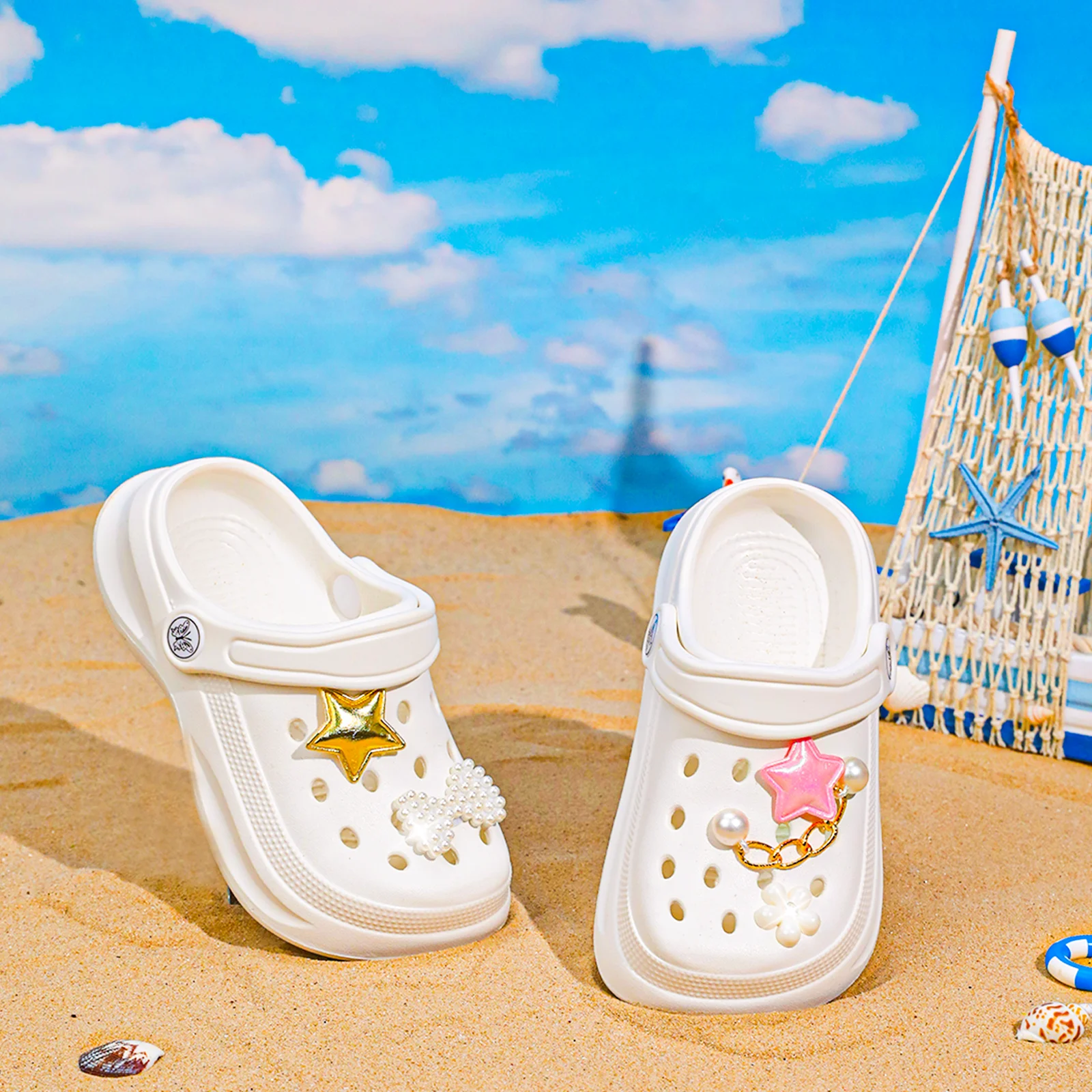 Kids Slip-On Clogs and Mules - Breathable, Waterproof, EVA Garden Shoes with Decorative Chain for Beach and Everyday Wear 168