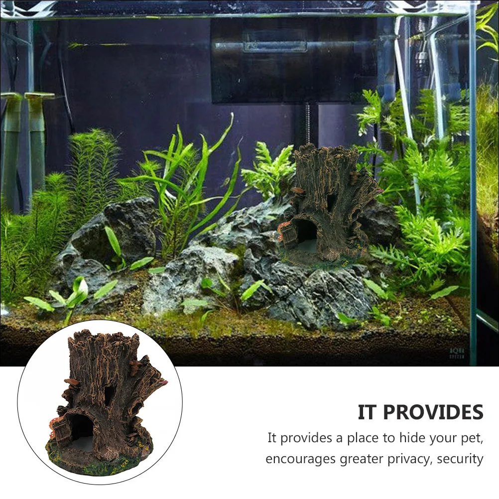 

Natural Resin Aquarium Tree Stump Ornament Fish Tank Decoration Hideout Habitat Aquarium Landscape Decor Fish Tank Decorations