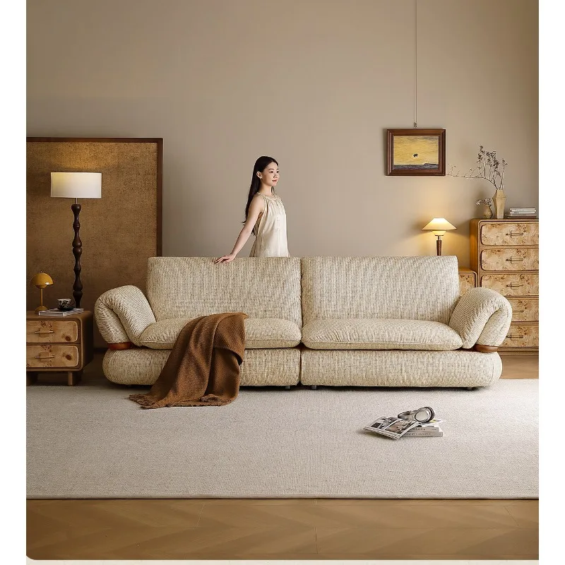Sofa fabric small apartment straight solid wood light luxury high sense