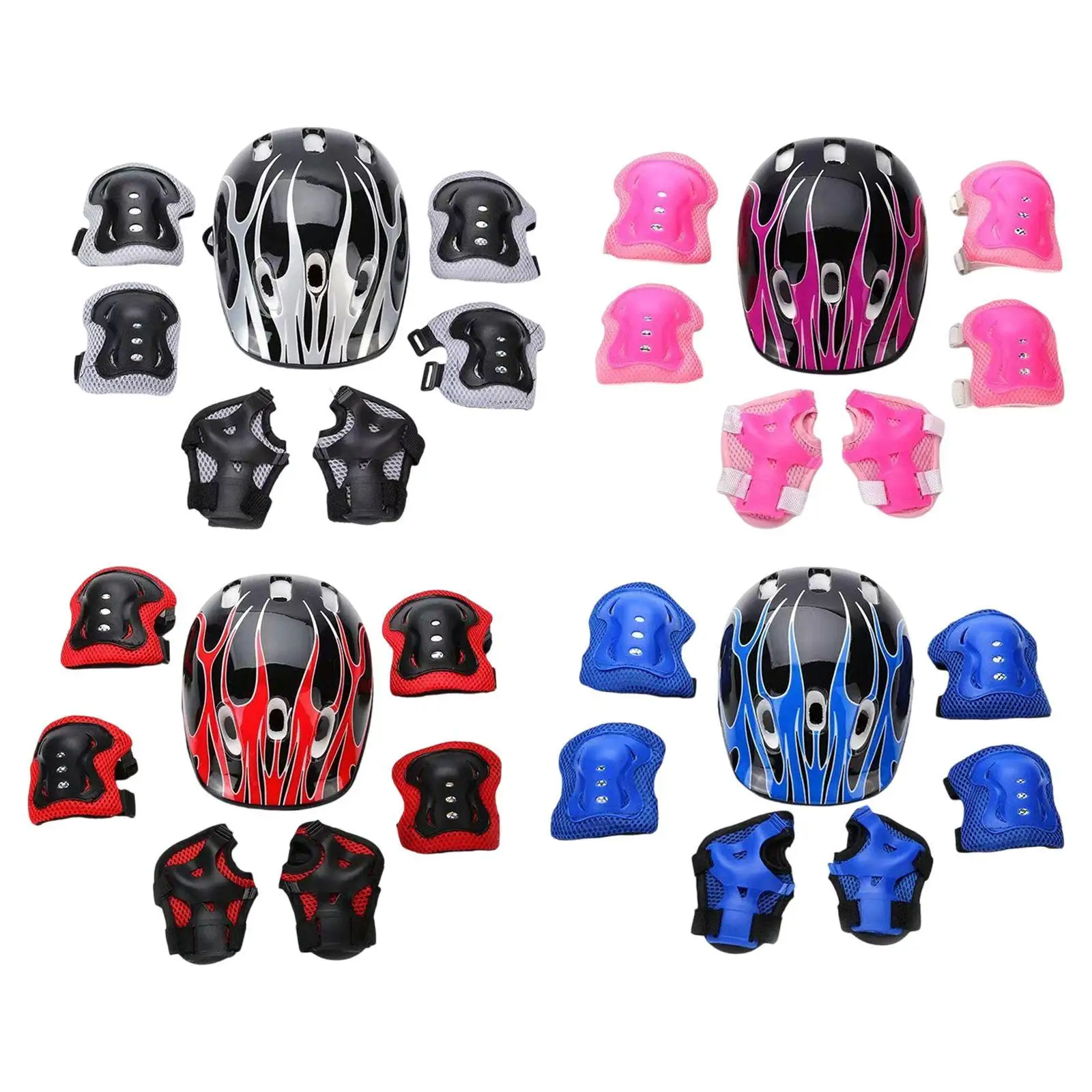 

7 Pieces Kids Bike Helmet Skateboard Helmet Adjustable Breathable with Knee