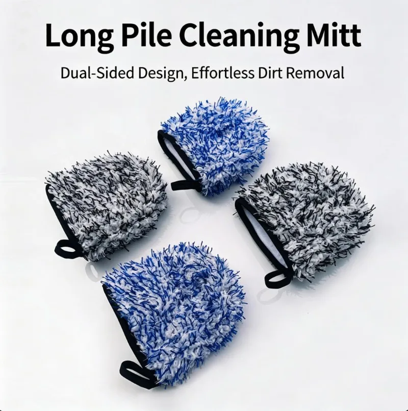 Microfiber Long Pile Car Wash Mitt With Thumb Slot Reusable Vehicle Cleaning Glove Easy Clean Scratch-Free Car Washing Accessory