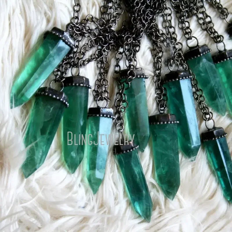 10pcs Sea Green Crystal Fluorite Tower Talisman Tiki Stone Pendulum Necklace Women Wicca Witch Gothic Collar Arcane Jewelry