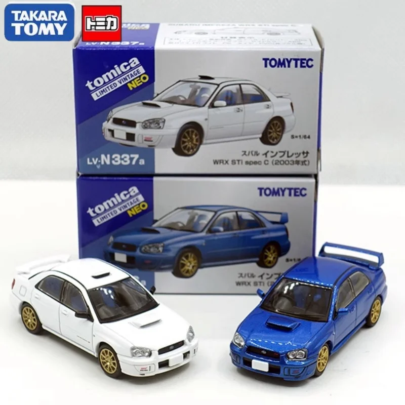 takara-tomy-1-64-tlv-n336-7a-impreza-wrx-sti-blue-white-alloy-die-cast-miniature-model-adult-decorationboy-toychildren's-gift