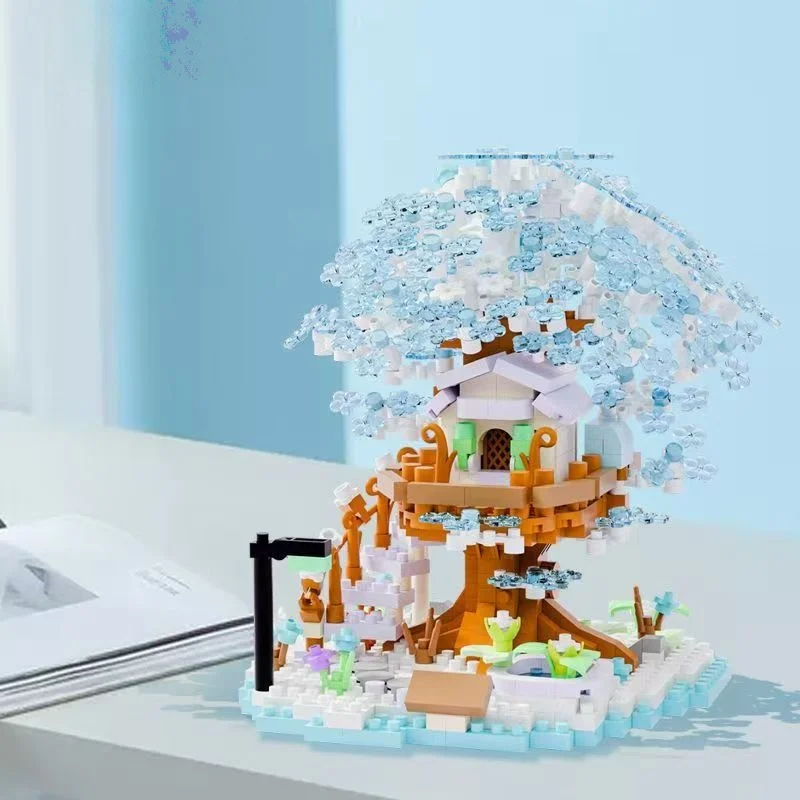 600+ Teile Vierfarbiger Kirschblüten-Baumhaus-Baustein-Bausatz, Schlafzimmer- und Arbeitszimmer-Montage-Display, Weihnachtsgeschenk (ohne Box) – Detail 5