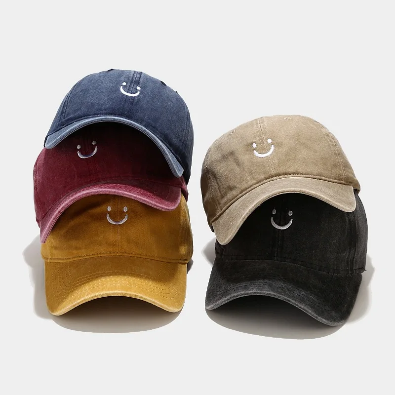 Embroidered Smiley Face Washed Retro Baseball Caps Men's And Women's Fashionable And Tidal Current Soft Top Duck Tongue Hats