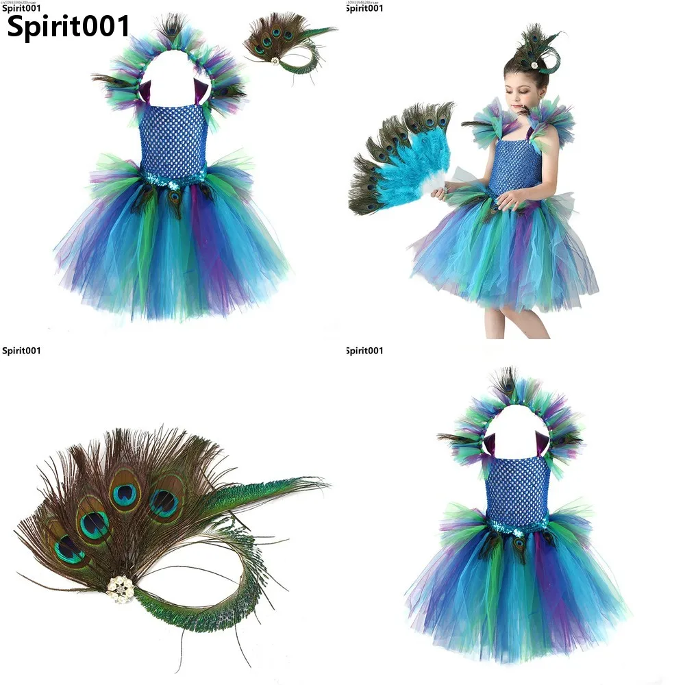 

Peacock Feather Tutu Dress Girls Cosplay Carnival Fancy Dress for Halloween Party Purim