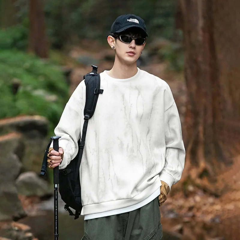 2026 Autumn New Men's Irregular Printed Fake Two-piece Pullover Hoodie Japan Korean Fashion Casual Loose Sweatshirt Tops Y2k