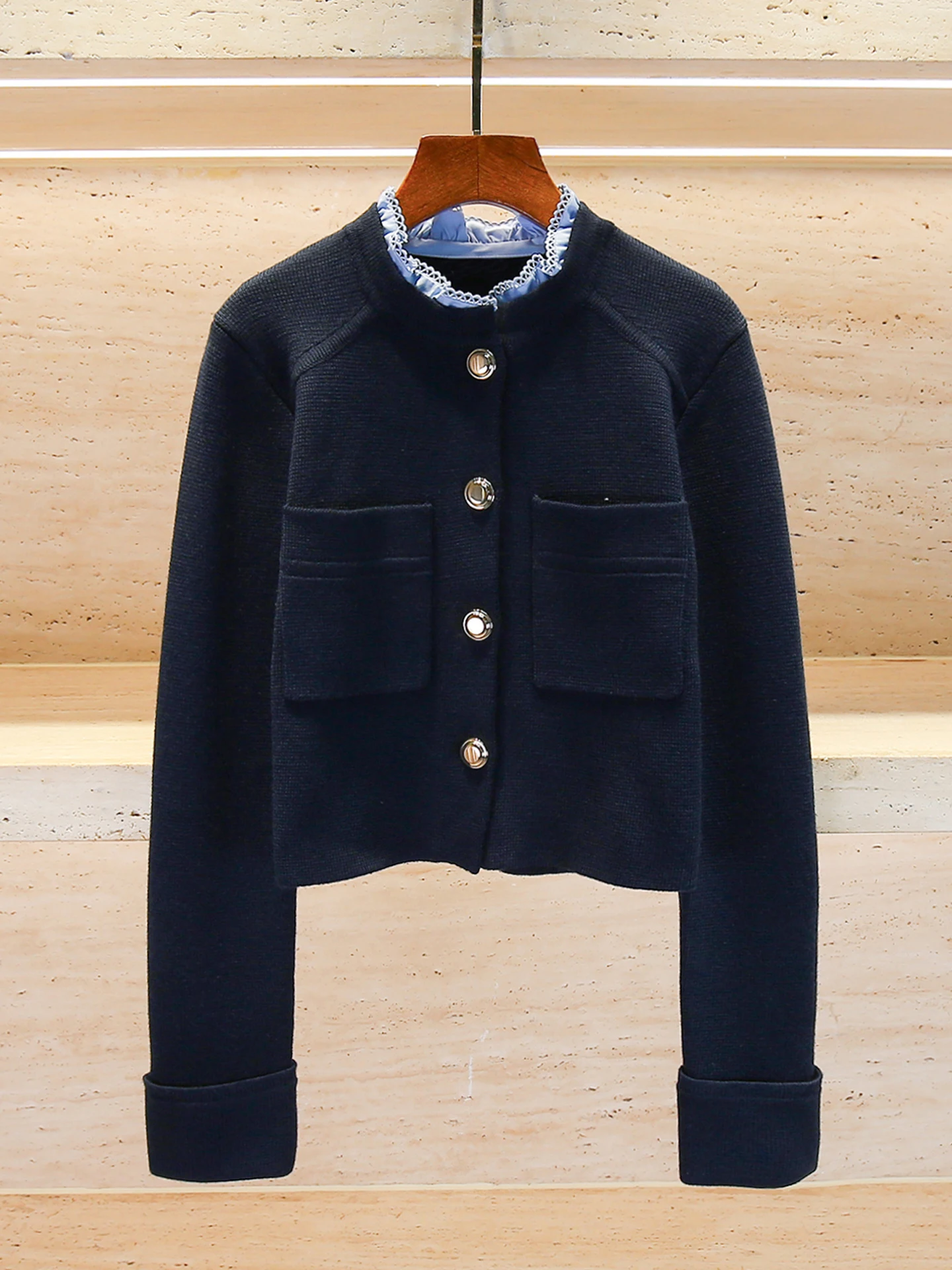 

Вязаный кардиган Ele ort для женщин с кружевным воротником, повседневный, приталенный, с длинными рукавами, однотонный, осенняя мода