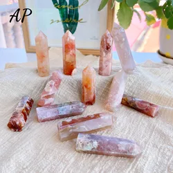 1PC Natural Rose Hermosa Crystal Quartz Tower Sakura Agate Crystal Point Energy Cherry Agate Pink Gem Reiki Gift Home Decorate