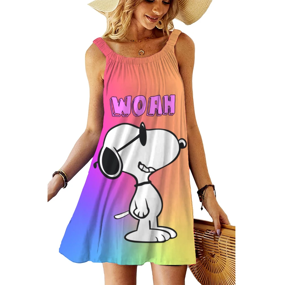 Womens Summer Dresses Loose Snoopy print Sleeveless Sundresses Swimsuit Coverup with Women Dress Trend Womens Summer