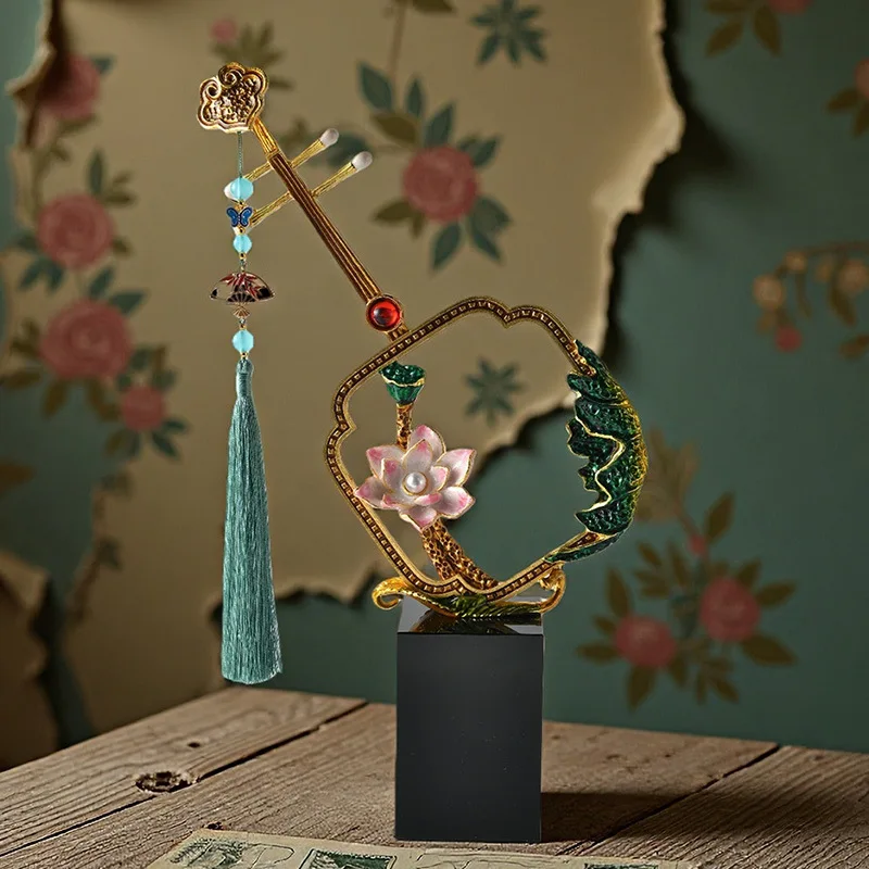 

Zml lucky entrance decoration enamel pipa ornament lotus leaf lotus company new home