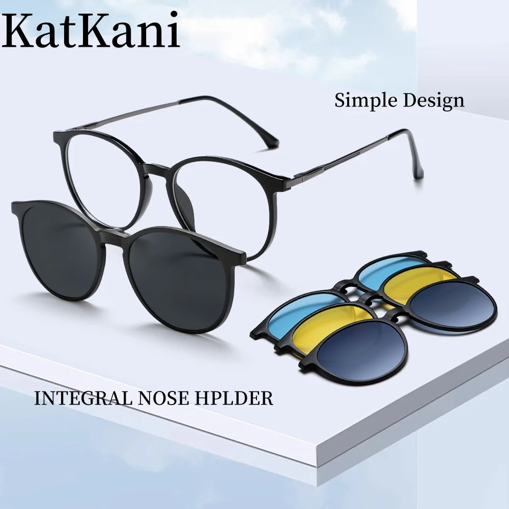 KatKani Retro Round Polarized Magnetic Clip-On Glasses for Men and Women Ultralight Fashion Optical Prescription Eyeglasses 6805