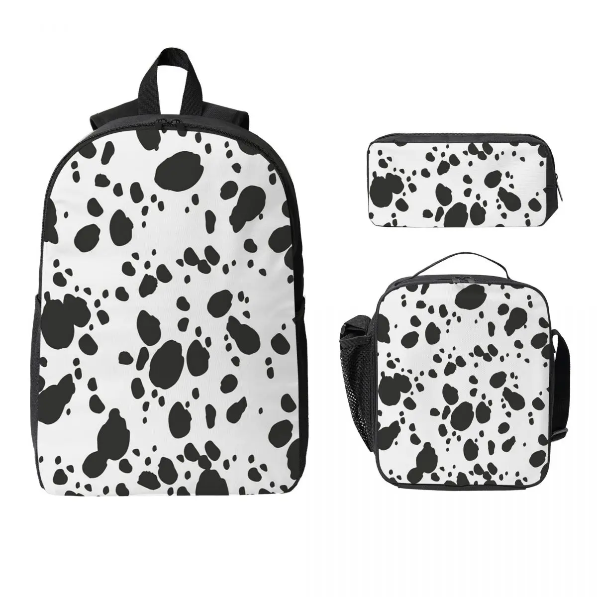 

Black And Amp White Print Dalmatian Dog Print Backpack BookBag School Bag Shoulder Bags 3ps Insulated Lunch Bag Pencil Case