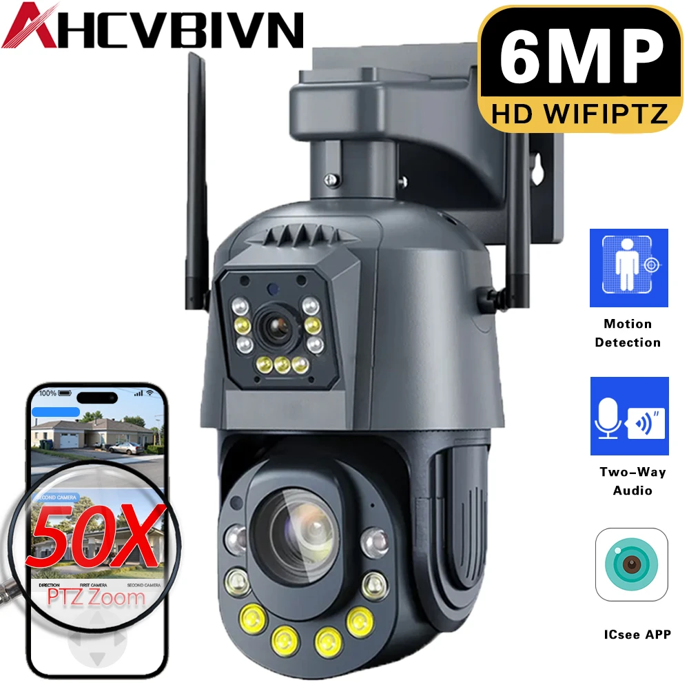 

6MP 4K PTZ WiFi Security Camera 50x Zoom Outdoor Dual Lens Human Detection Warning Light Night Vision Surveillance CCTV Camera