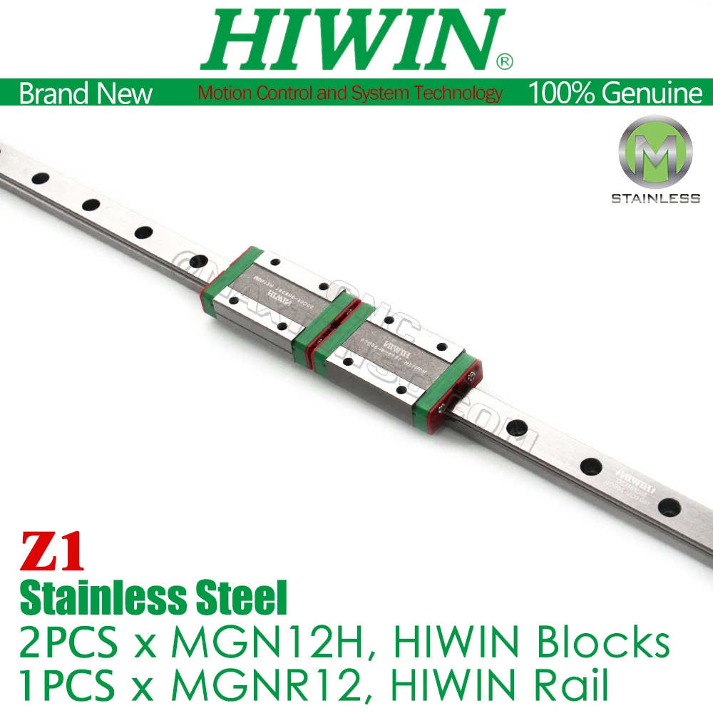 Original HIWIN MGN12 Rail 300 350 400 450 500 550mm Block 2 pcs Carriages MGN12H Z1 Preload Stainless Steel 3D Printer Parts