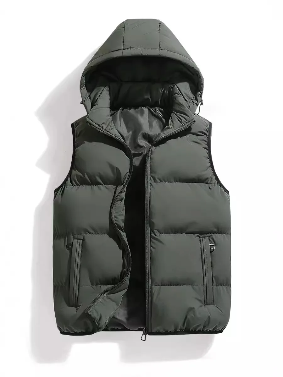 

Hooded Cotton Vest Men's Autumn Winter New Style Plus Size Solid Color Cotton Jacket Vest for Casual Wear Fashion