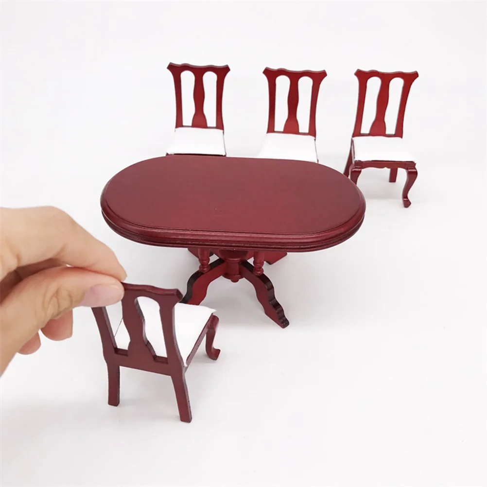 1 Set 1:12 Mini House Miniature Furniture Wooden Dining Table and Chair Mini House Kitchen Decor Ornament