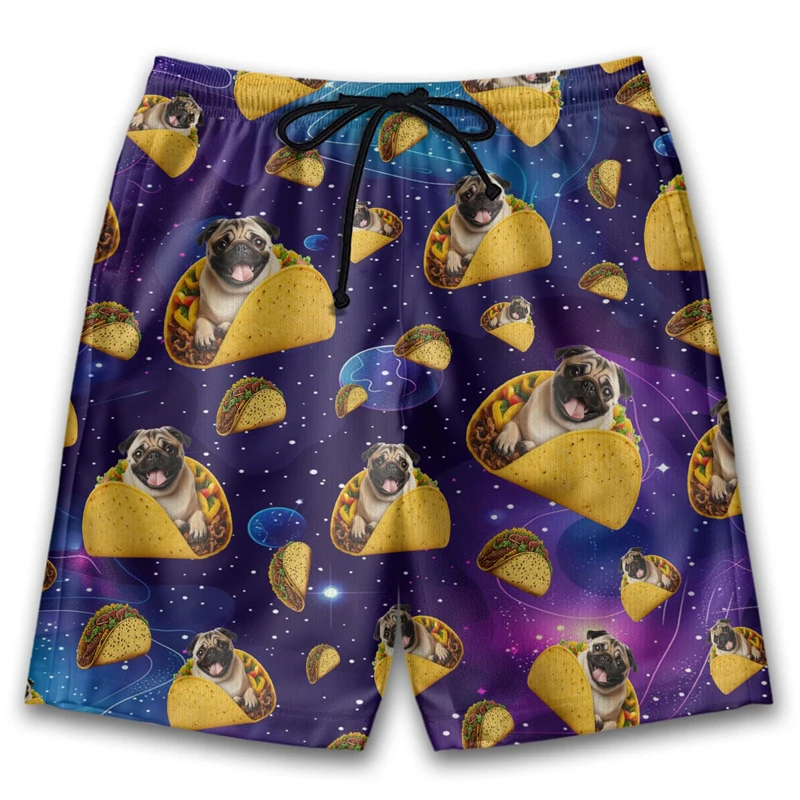 Milky Way Mexico Burrito Pet Dog Graphic Short Pants For Men Taco Beach Shorts Hawaii Party Chicken Roll Board Shorts Bermudas